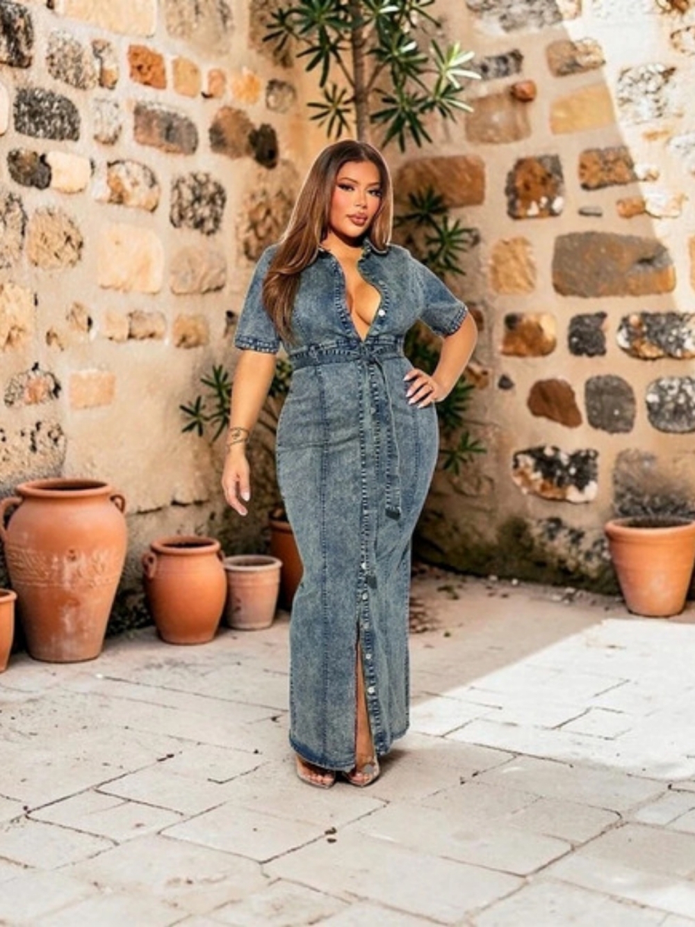 Fashion Nova Denim Maxi Shirt Dress